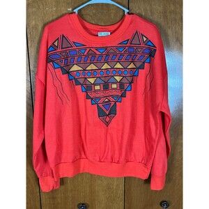 Vintage Blair Native American Aztec Geometric Sweater Top Red Size Large L USA‎